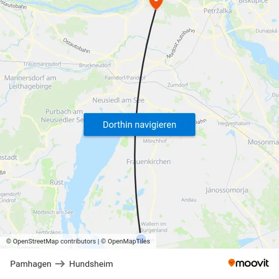 Pamhagen to Hundsheim map