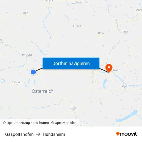 Gaspoltshofen to Hundsheim map