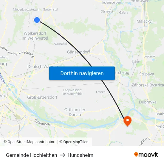 Gemeinde Hochleithen to Hundsheim map