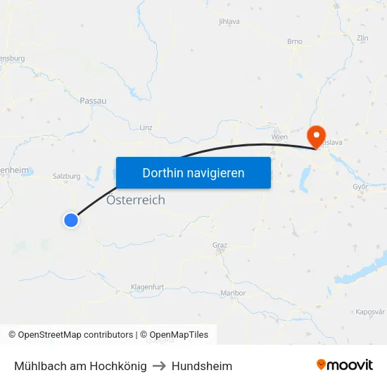 Mühlbach am Hochkönig to Hundsheim map