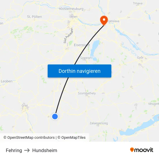 Fehring to Hundsheim map