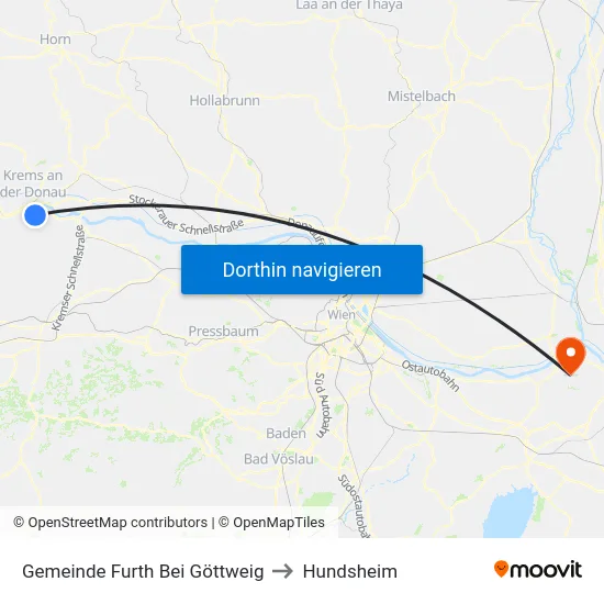 Gemeinde Furth Bei Göttweig to Hundsheim map