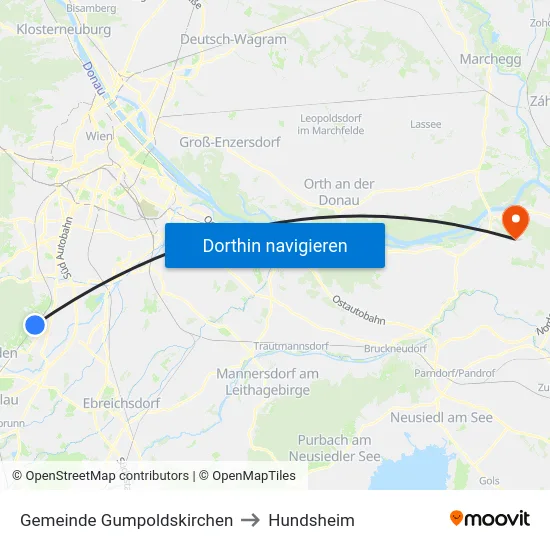 Gemeinde Gumpoldskirchen to Hundsheim map