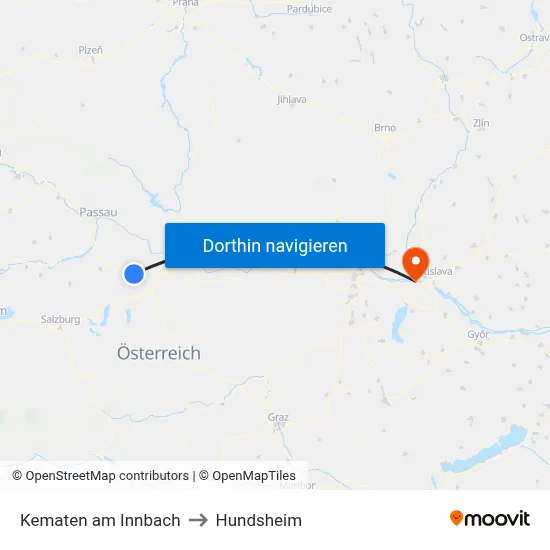 Kematen am Innbach to Hundsheim map