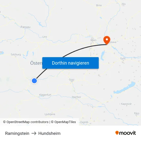 Ramingstein to Hundsheim map