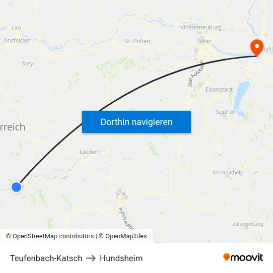 Teufenbach-Katsch to Hundsheim map