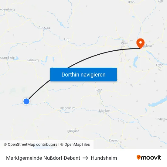 Marktgemeinde Nußdorf-Debant to Hundsheim map