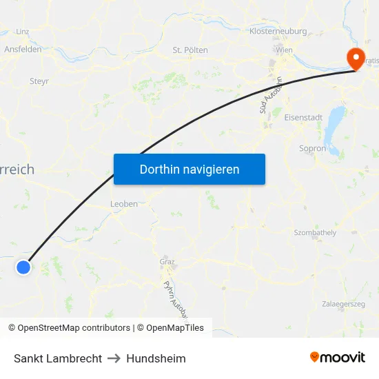 Sankt Lambrecht to Hundsheim map