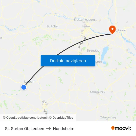 St. Stefan Ob Leoben to Hundsheim map