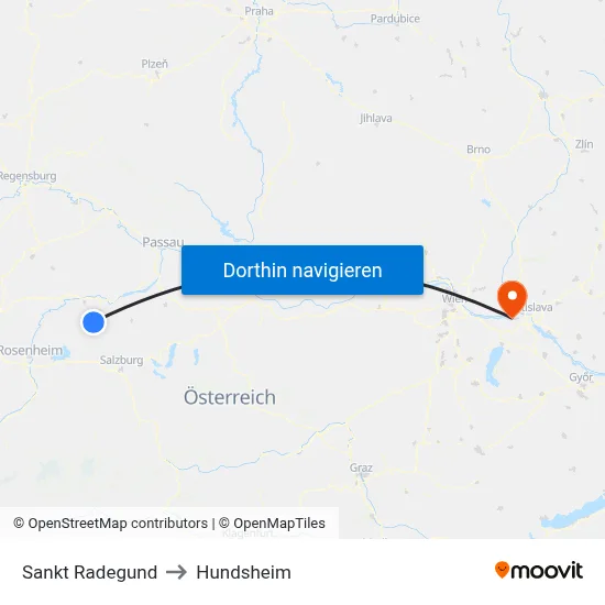 Sankt Radegund to Hundsheim map