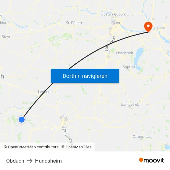 Obdach to Hundsheim map