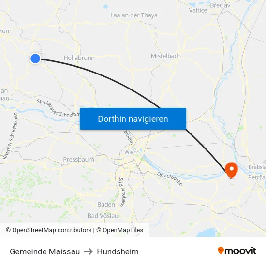 Gemeinde Maissau to Hundsheim map