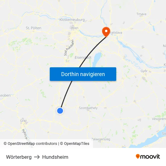 Wörterberg to Hundsheim map