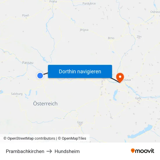 Prambachkirchen to Hundsheim map