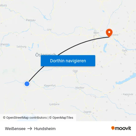 Weißensee to Hundsheim map