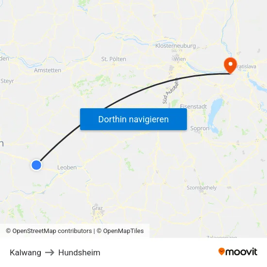 Kalwang to Hundsheim map