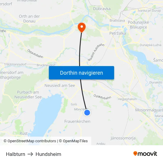 Halbturn to Hundsheim map