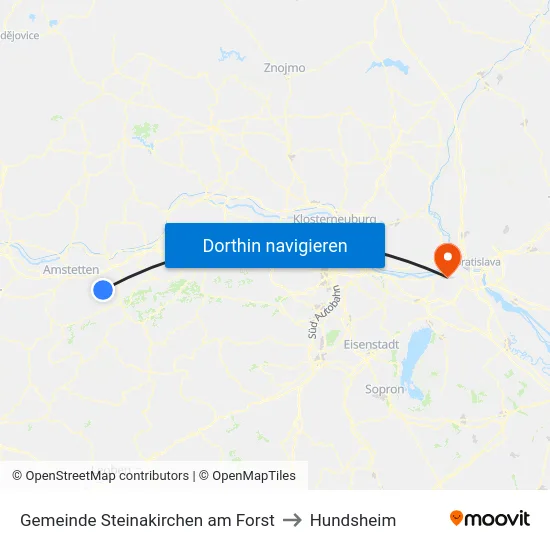Gemeinde Steinakirchen am Forst to Hundsheim map