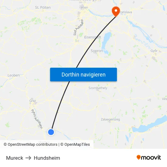 Mureck to Hundsheim map