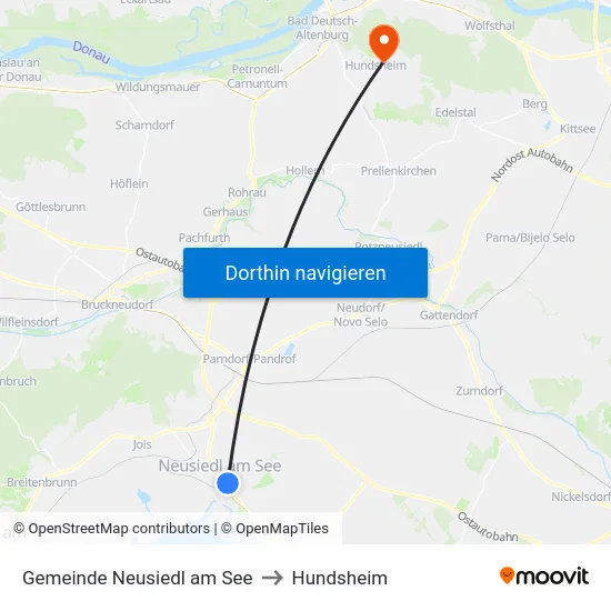 Gemeinde Neusiedl am See to Hundsheim map