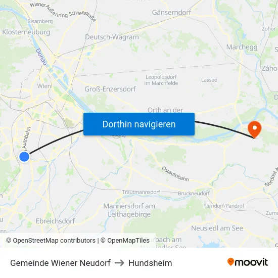 Gemeinde Wiener Neudorf to Hundsheim map