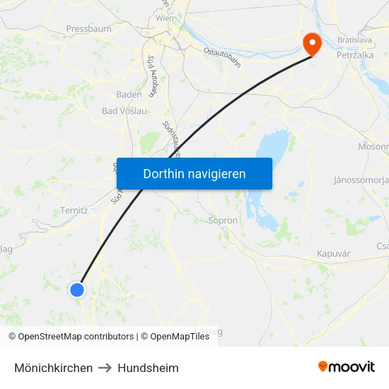 Mönichkirchen to Hundsheim map