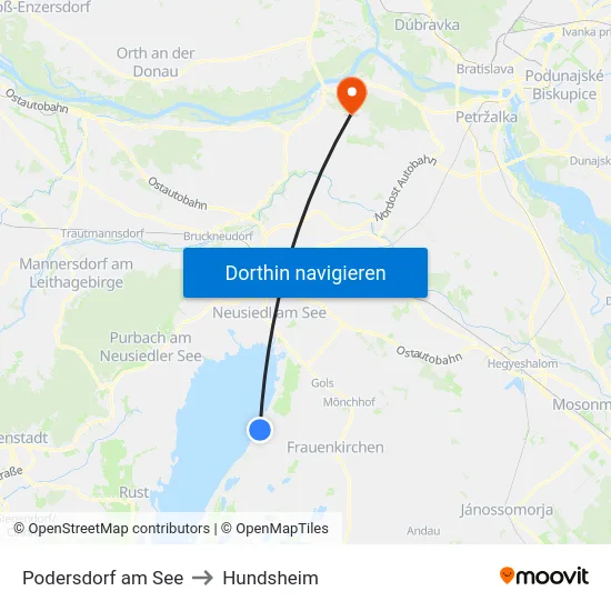 Podersdorf am See to Hundsheim map