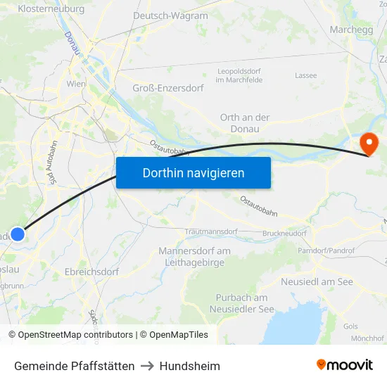 Gemeinde Pfaffstätten to Hundsheim map