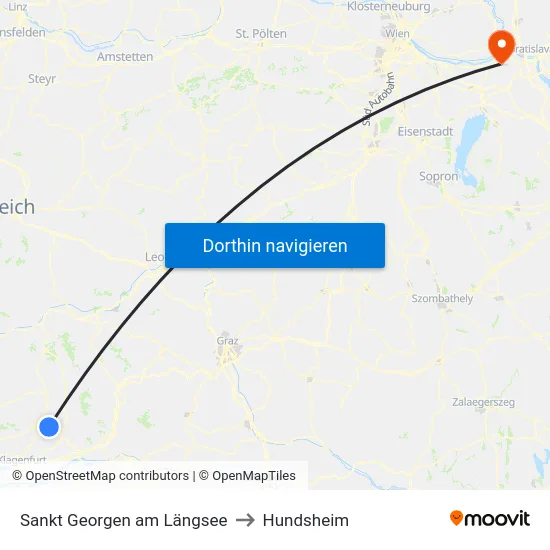 Sankt Georgen am Längsee to Hundsheim map