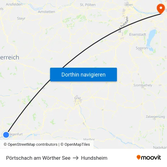 Pörtschach am Wörther See to Hundsheim map