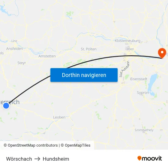 Wörschach to Hundsheim map