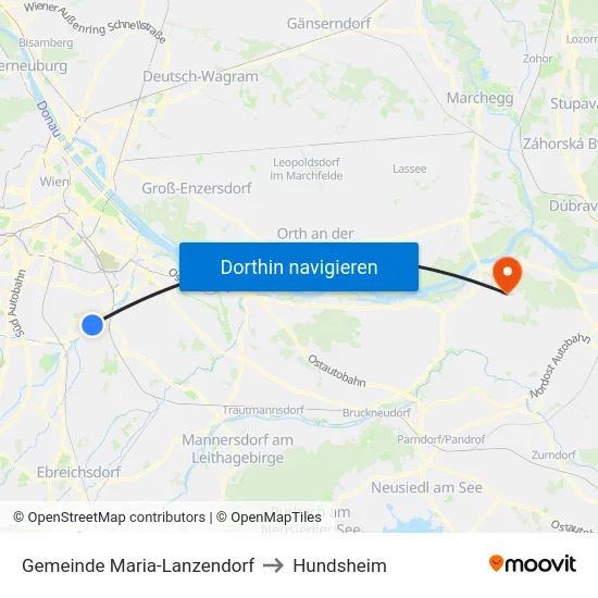 Gemeinde Maria-Lanzendorf to Hundsheim map