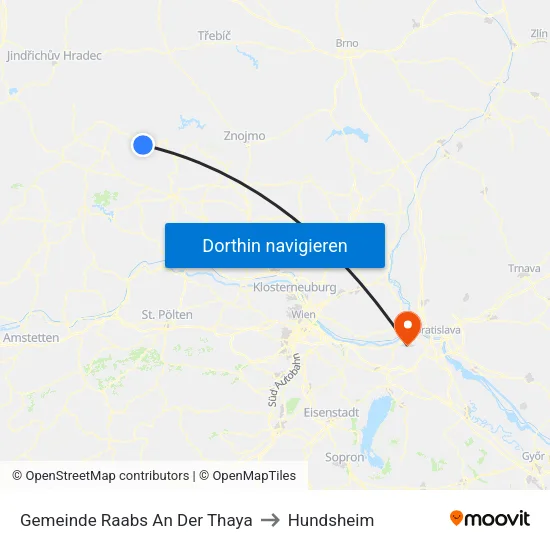 Gemeinde Raabs An Der Thaya to Hundsheim map