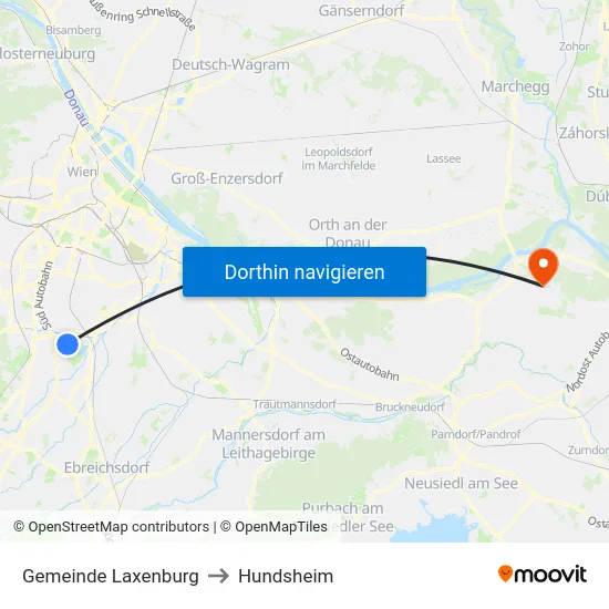 Gemeinde Laxenburg to Hundsheim map