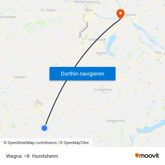 Wagna to Hundsheim map