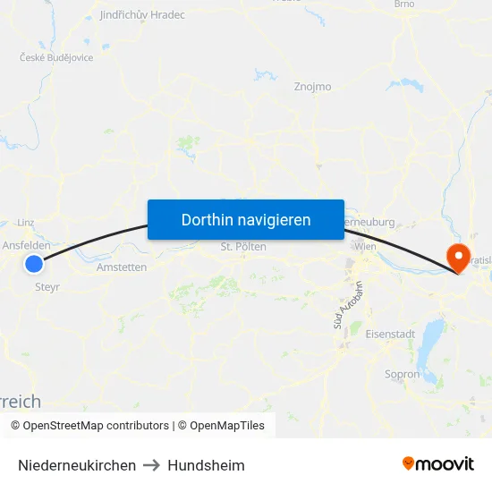 Niederneukirchen to Hundsheim map