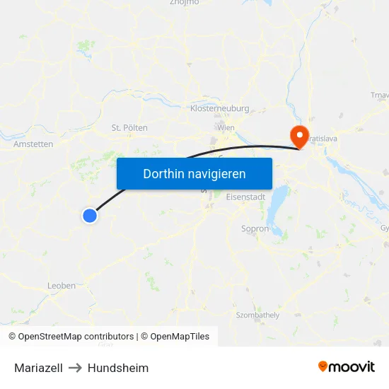 Mariazell to Hundsheim map