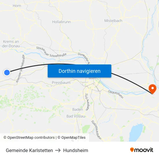 Gemeinde Karlstetten to Hundsheim map