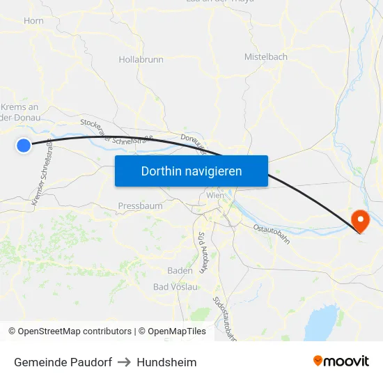 Gemeinde Paudorf to Hundsheim map