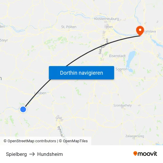 Spielberg to Hundsheim map