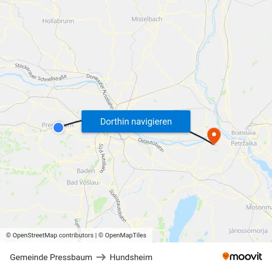 Gemeinde Pressbaum to Hundsheim map