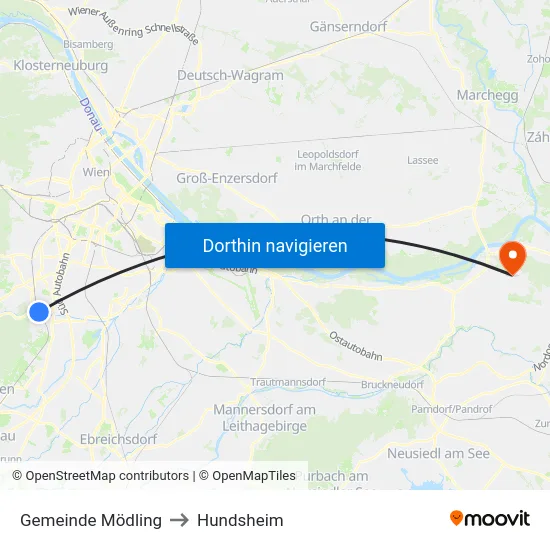 Gemeinde Mödling to Hundsheim map