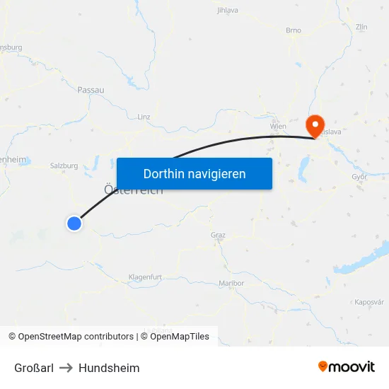 Großarl to Hundsheim map