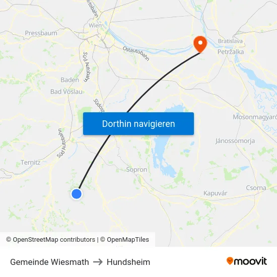 Gemeinde Wiesmath to Hundsheim map