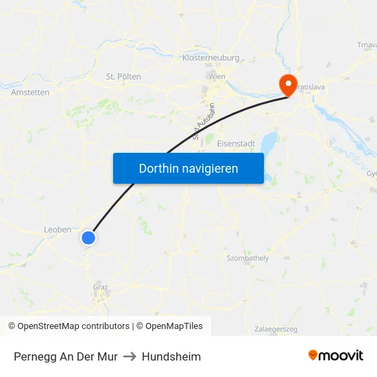 Pernegg An Der Mur to Hundsheim map