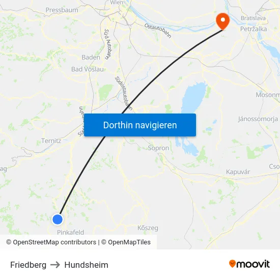 Friedberg to Hundsheim map