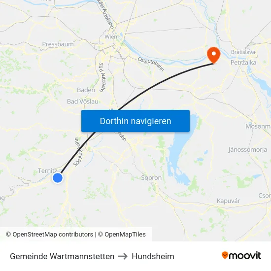 Gemeinde Wartmannstetten to Hundsheim map