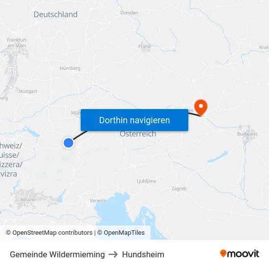 Gemeinde Wildermieming to Hundsheim map