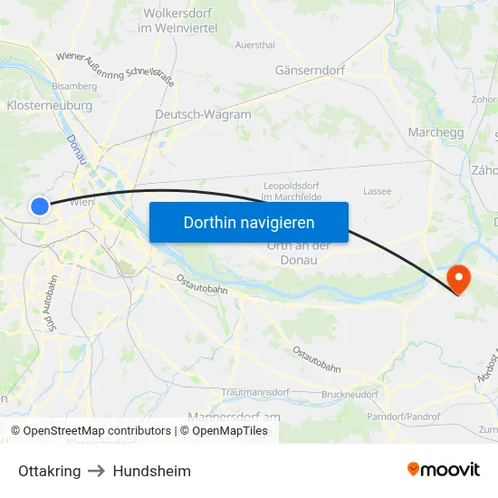 Ottakring to Hundsheim map