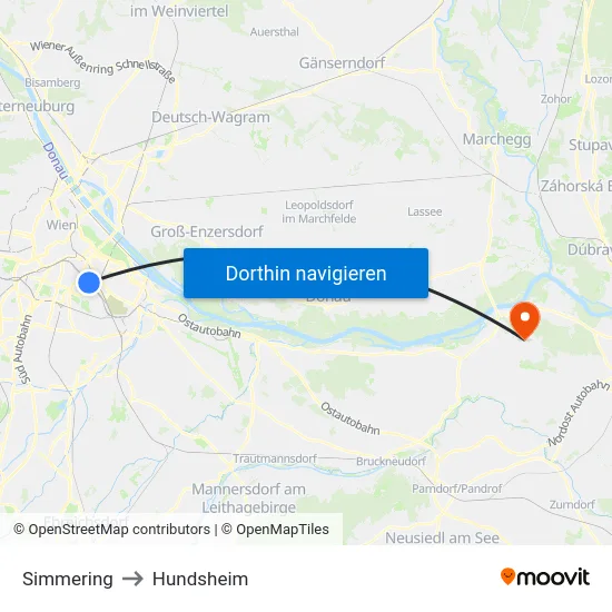 Simmering to Hundsheim map